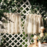 Obbty French Cotton and Linen Lace Half Curtains for Kitchen Tassel Short Curtain Partition Tulle Ruffle Short Curtains Bedroom