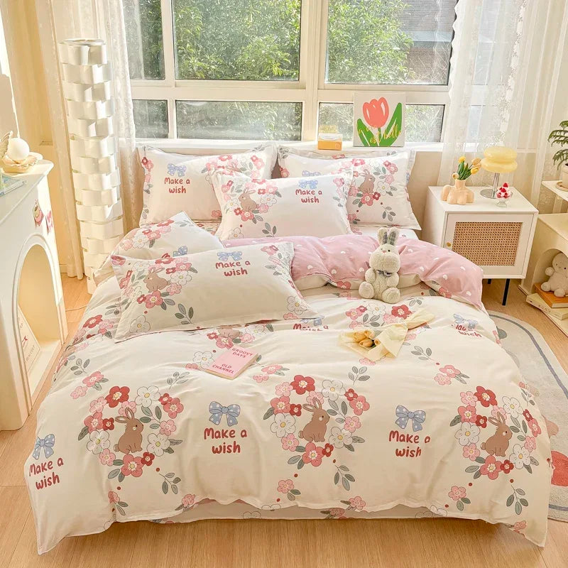 Obbty Green Leaves Floral Duvet Cover Bedding Set 100% Cotton for Teen Girls Garden Botanical Comforter Cover for All Season Bedroom