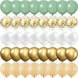 Obbty 40PCS Sage Green Gold White Latex Confetti Balloons Baby Shower Birthday Wedding Party Decorations Globos