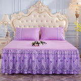 Obbty Princess Style Ruffles Fitted Bed Sheet Set Luxury Pleated Lace Edge Bed Linen Set High End Embroidery Bedsheet with Bed Skirt