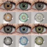 Obbty 2pcs Myopia Color Contact Lenses for Eyes Gray Pupils with Diopters Blue Eye Lenses Brown Natural Lenses Green Eye Lens