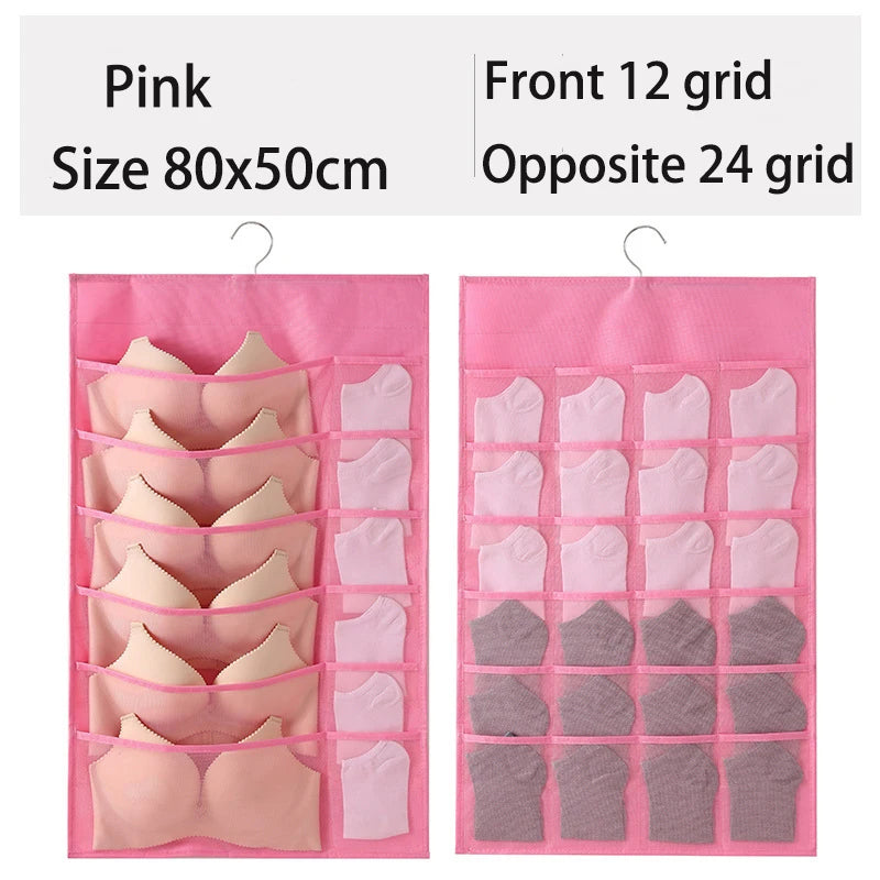 Obbty Bedroom Closet Underwear Storage Bag Simple Household Wall-Hanging Double-Sided Storage Fabric Bra Socks Briefs Organizer Rack