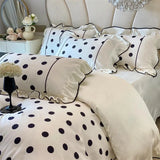 Obbty Washed Cotton White And Black Dots Bedding Set Ruffle Duvet cover Bed Sheet Set Pillowcases Double Queen King 4Pcs