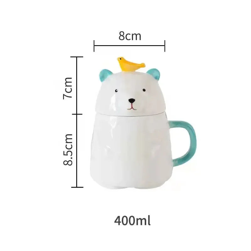 Obbty Cute Cartoon Ceramic Mug High-valued Spoon with Lid Student Couple Water Cup Breakfast Coffee Milk Cup Drinkware