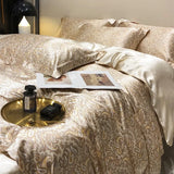 Obbty Natural Mulberry Silky Blending Duvet Cover Set with Sheets High-end Satin Blending Silky Bedding Set Luxury Queen Bedding Sets