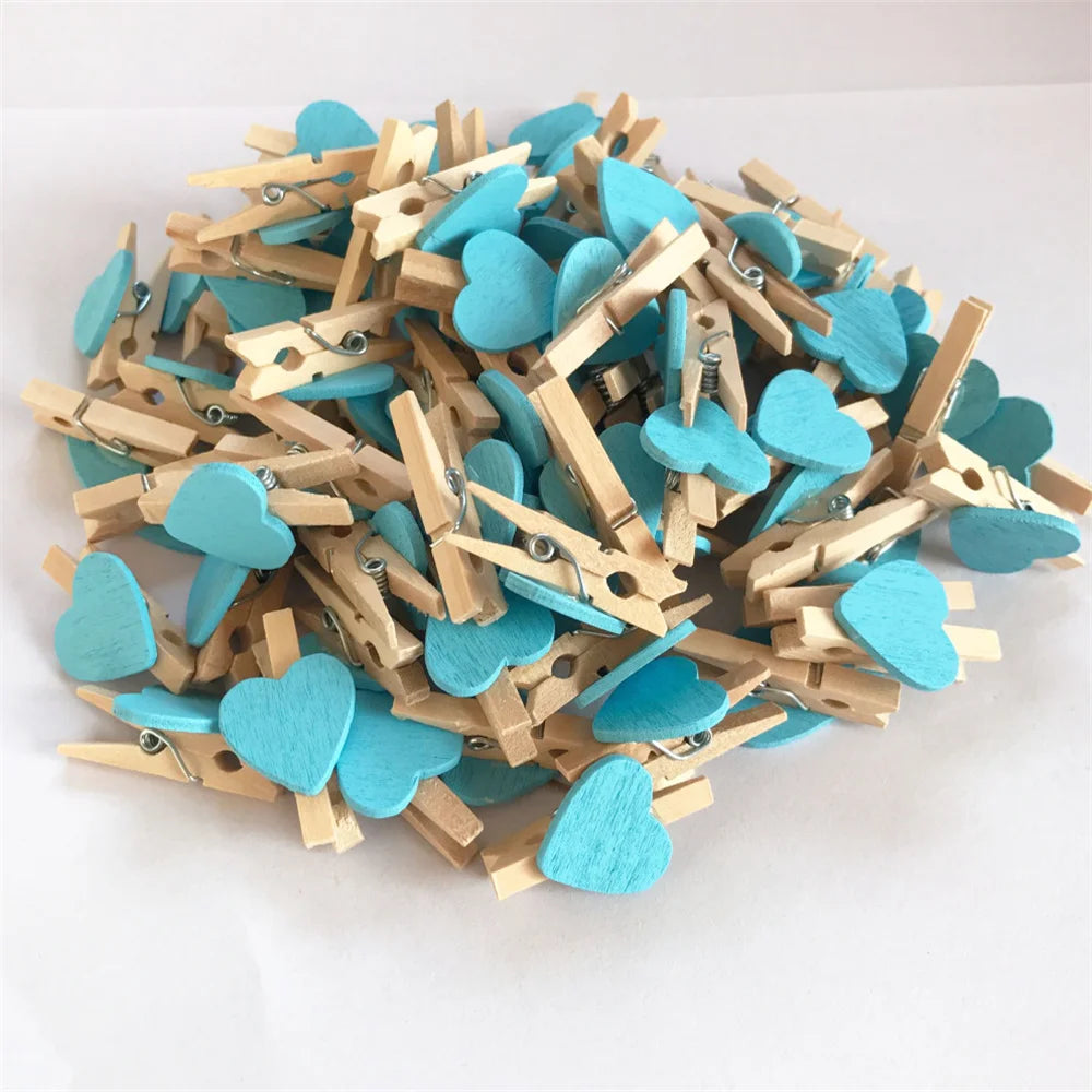 Obbty New 50Pcs/Set Wooden Clips Love Heart Pegs Clothespin DIY Cute Wedding Decoration Craft Pegs Clothespin