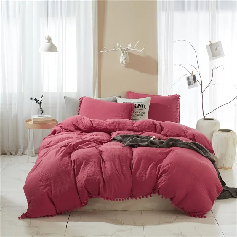 Obbty American Size Furball Tassel Duvet Cover Set Luxury King Queen Size Bedding Set Twin Full Quilt Covers Juego De Ropa De Cama