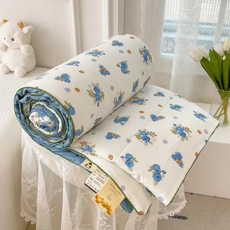 Obbty Summer Quilt 2024 New Double Layer Yarn Water Wash Printed Cool Blanket For Summer Flower  Air Conditioning Quilt Sheet