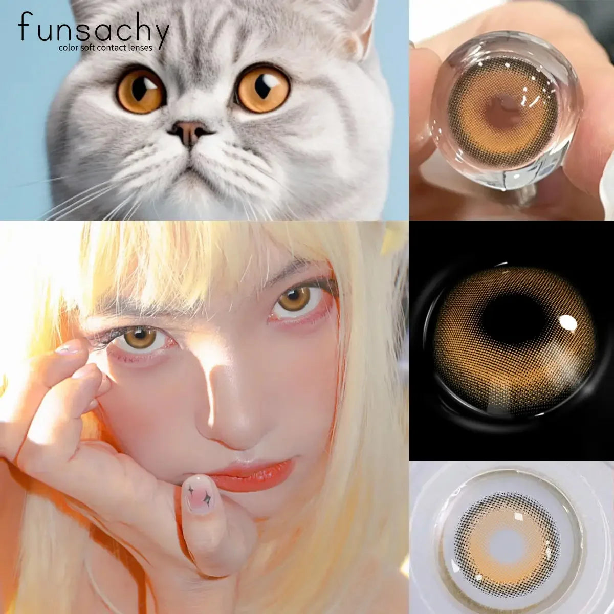 Obbty 2Pcs Eyes Natural Color Colored Lenses for Eyes Brace Box Annual Beauty Pupil Tweezer Clip Color Contact Lens Box