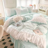 Obbty Ins Princess Style Korean Lace Bed Four-piece Set Bed Skirt Dormitory Bed Sheet Quilt Cover Bedding Set Three-piece