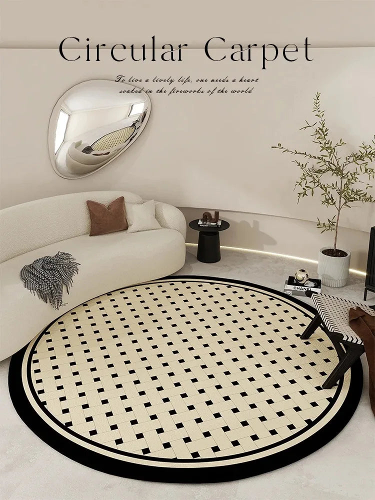 Obbty Nordic Style Living Room Large Area Carpet Round Bedroom Bedside Carpet Minimalist Home Decoration Rug Easy Care Balcony Rugs IG