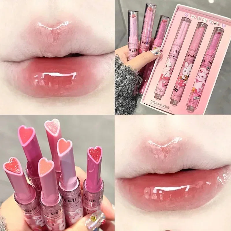 Obbty Water Light Mirror Lipstick Pen Glitter Lip Tint Long Lasting Moisturising Love Heart Shape Solid Lip Gloss Lip Makeup Cosmetics