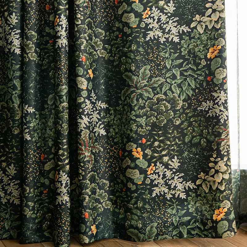 Obbty American Rural Pastoral Style Curtains Green Bedroom Living Room Forest Plant Hemp Blackout Window Drapes Eco-friendly Fabrics