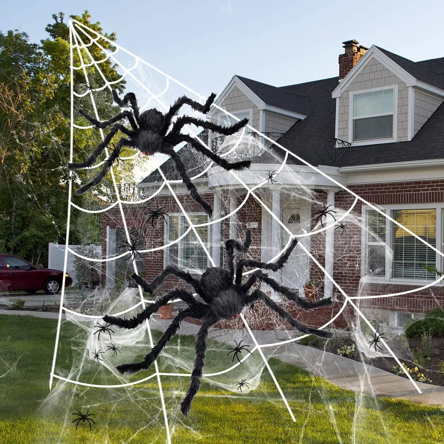 Obbty 30-200cm Halloween Big Plush Spider Halloween Decoration Horror Giant Black Spider Outdoor Halloween Props Simulated Spider toys