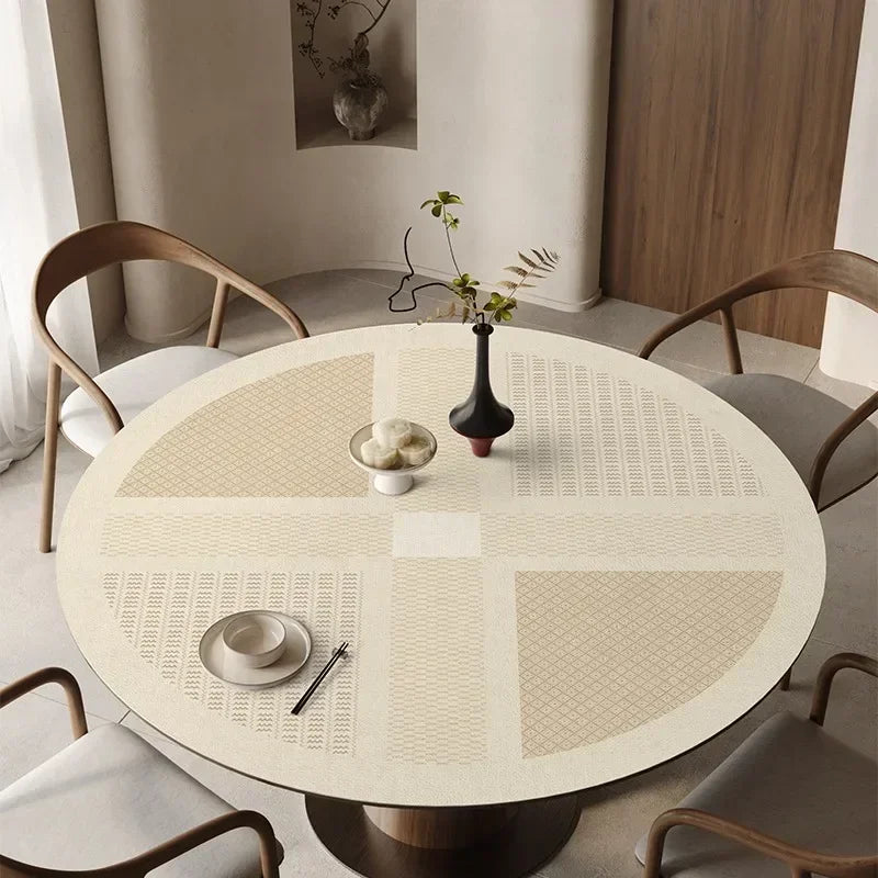 Obbty Round PVC Tablecloth Leather Waterproof Oil-proof Dining Table Mat Japanese Minimalist Style Home Decoration Tablecloths