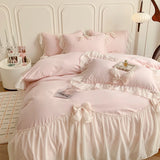 Obbty Pink Romantic French Princess Bedding Set, Lace Ruffles, Bow Bedding Set, Single, Queen, King, Duvet Cover, Bed Sheet, Pillowcas