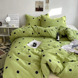 Obbty Green Polka Dots Duvet Cover Pillow Case Bed Sheet AB Side Quilt Cover Stripe Boy Kid Teen Girl Bedding Linens Set King Queen