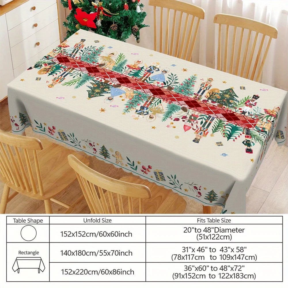 Obbty Christmas Nutcracker Holly Waterproof Tablecloth Holiday Party Decor Reusable Xmas Rectangle Table Cloth Dining Room Table Decor