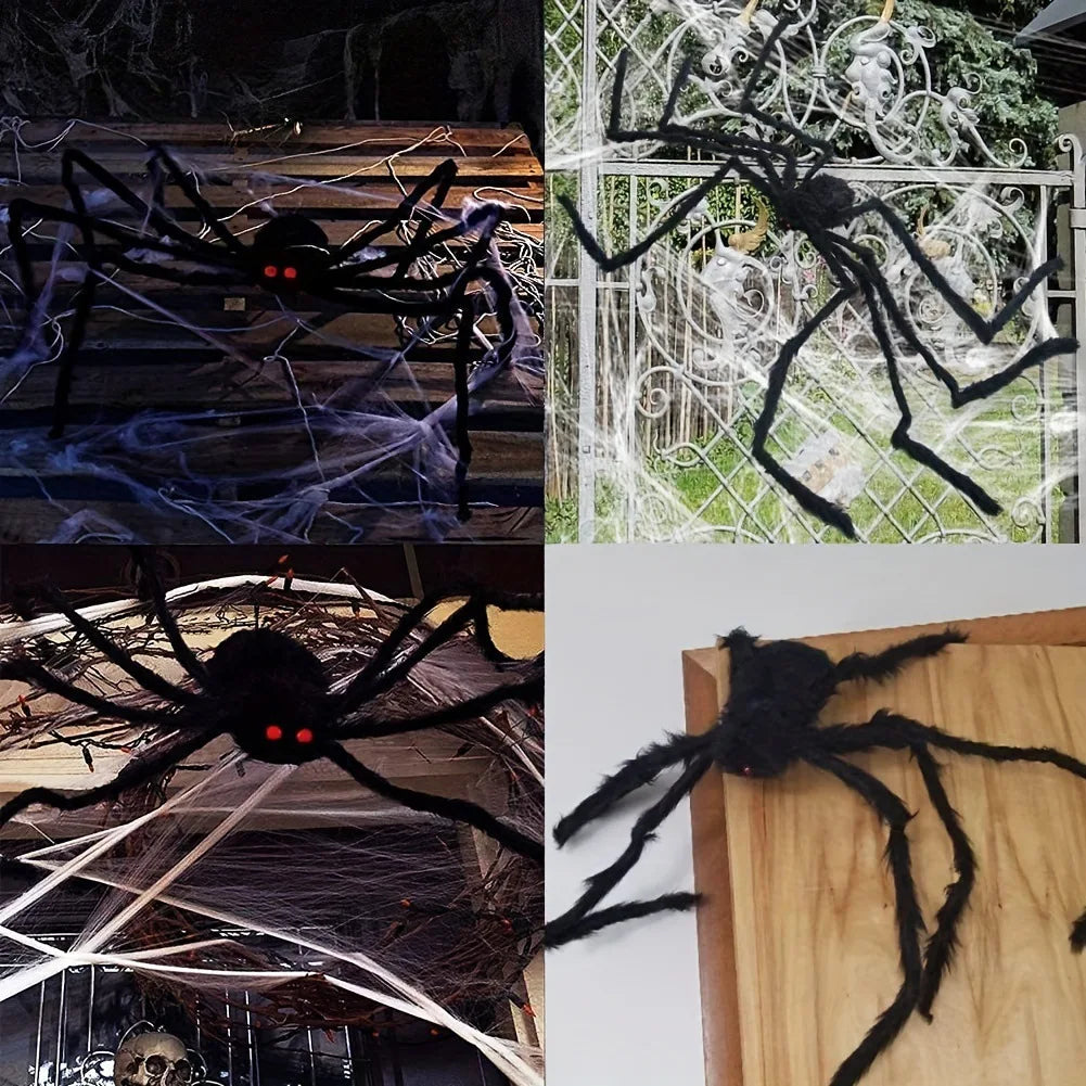 Obbty 30-200cm Halloween Big Plush Spider Halloween Decoration Horror Giant Black Spider Outdoor Halloween Props Simulated Spider toys