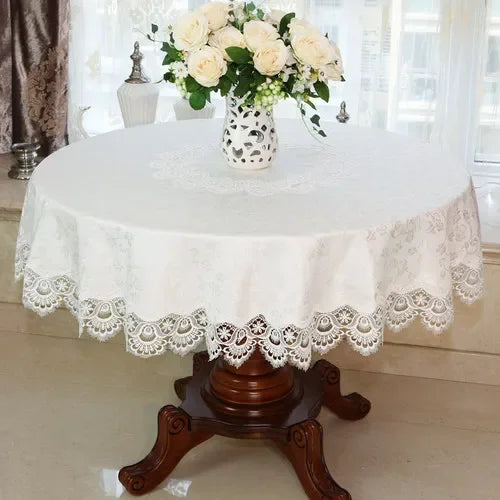 Obbty New Lace Tablecloth Pastoral Round Tablecloth Dining Table Cloths Home Embroidery Table Cover Rose Gold Decoration House Towel