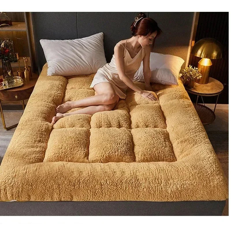 Obbty Foldable Plush Tatami Floor Mat/Pad Fashion Comfy Futon for Dorm/Home Nap Thickened Single Double Use Sleeping Mattress/Bed