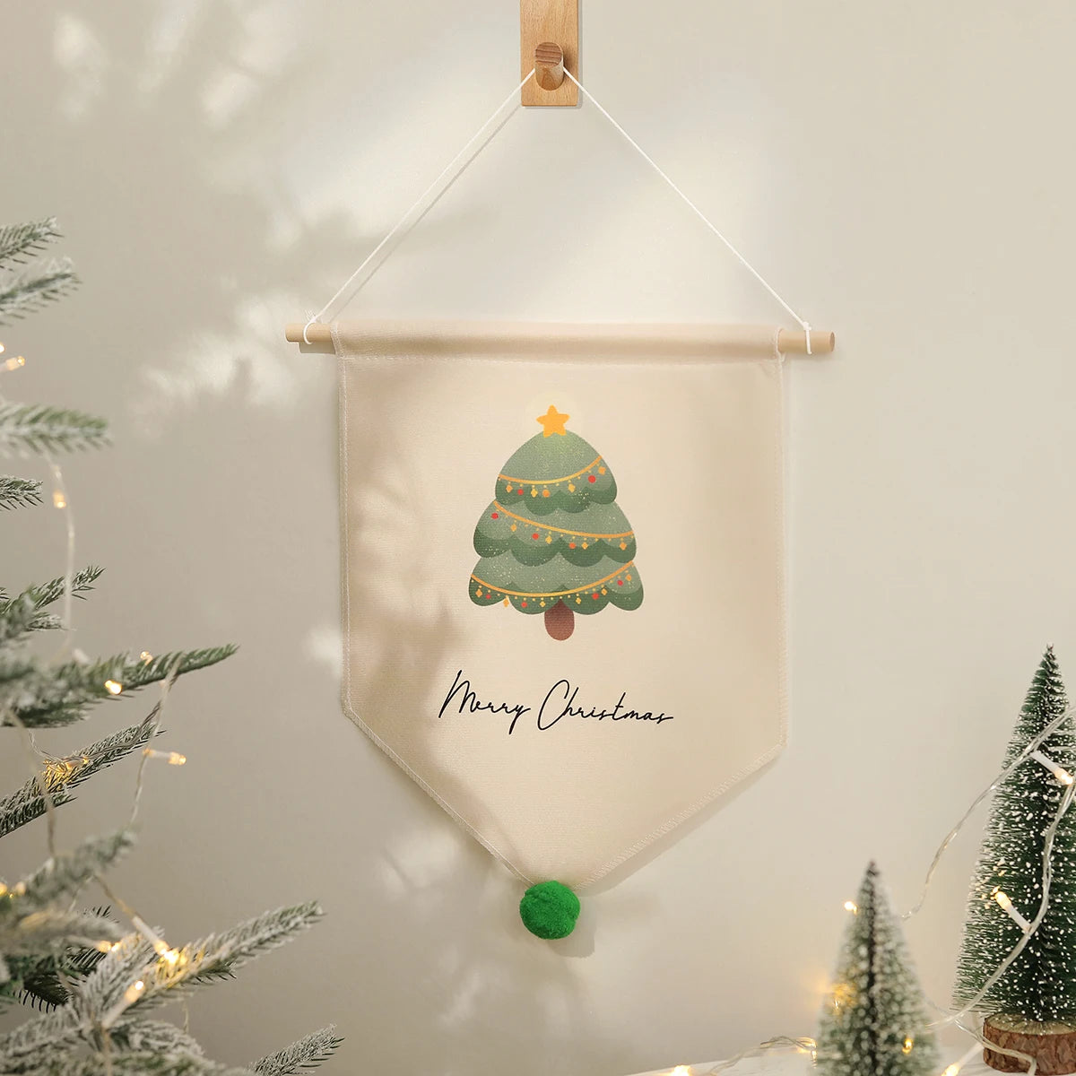 Obbty 1PC Christmas Party Decoration Hanging Flags Hanging Cloth on the Background Wall Cute Elk Fresh Christmas Tree Old Man