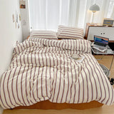 Obbty INS Stripe Series Printed Soft Bedding Set Duvet Cover Bedclothes Bedspread Pillowcases Flat Sheets Comforter Sets for Girls