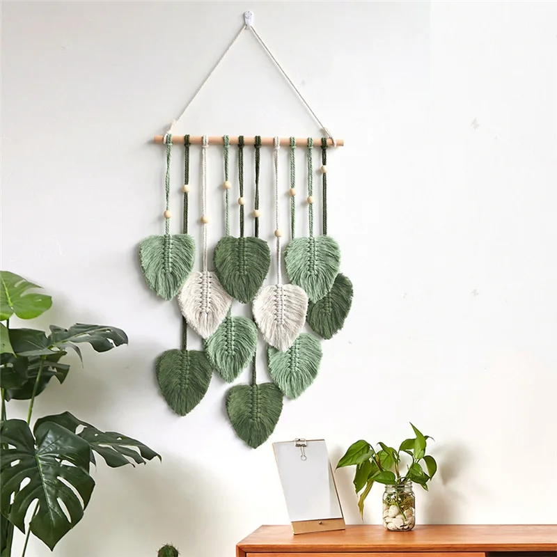 Obbty Leaf Macrame Wall Hanging Boho Room Home Decor Woven Aesthetic Wall Tapestry Home Room Wedding Decoration Green