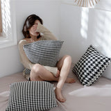 Obbty Cotton Houndstooth Knitting Cushion Covers 45x45cm Black and White Pillow Case for Living Room Decoration Sofa Pillow Cover