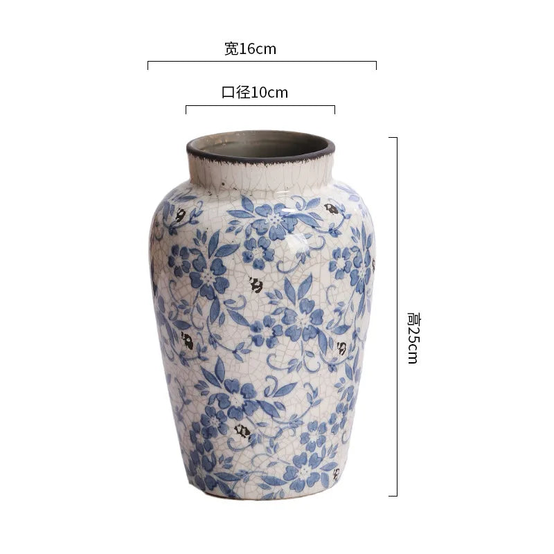 Obbty Blue and White Porcelain Vases Flower Arrangements Living Room Decorations Chinese Style Ceramic Home Decoration Retro Porcelain