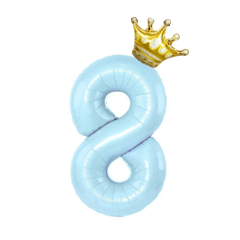 Obbty 40inch Pastel Light Blue Pink Foil Number Balloon With Crown 1 2 3 4 5 6 Boy Girl Birthday Party Baby Shower Wedding Decoration