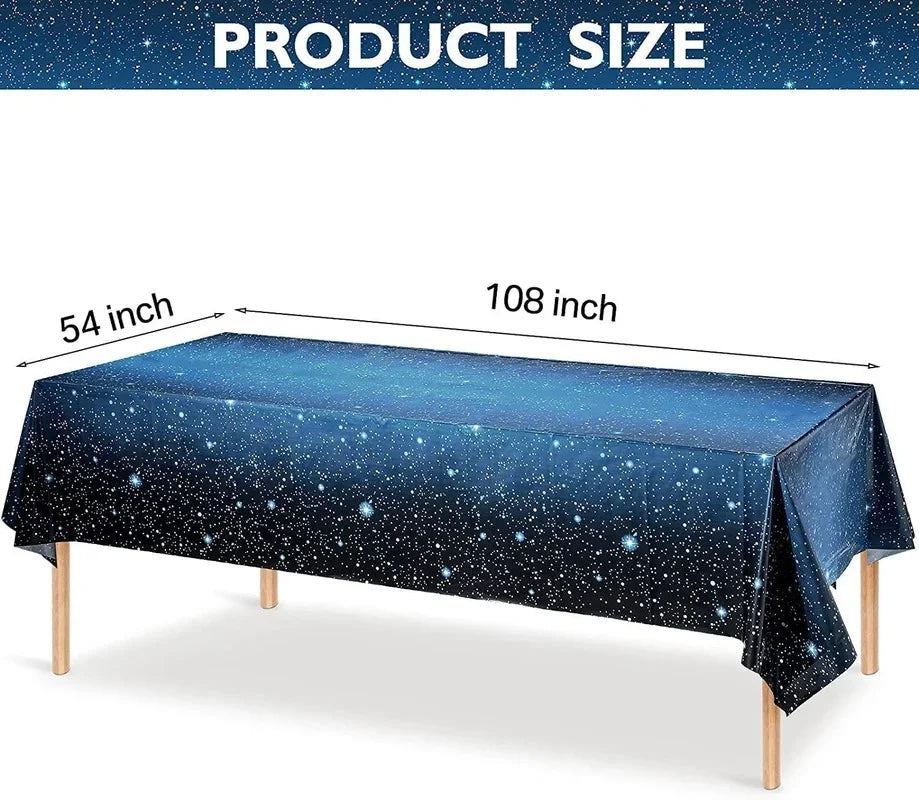 Obbty 137x274cm Disposable Tablecloth PVEA Sky Space Astronaut Birthday Party Rectangle Tablecover Kids Baby Shower Party Decorations