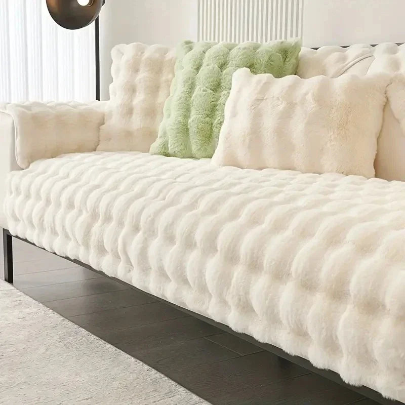 Obbty Thicken Imitation Rabbit Fur Plush Sofa Slipcover Non-slip  Soft Sofa Towel Couch Cushion for Living Room Modern Home Decor