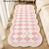 Obbty Pink Lattice Carpet for Bedroom Cute Cartoon Plaid Plush Children Bedside Rug Home Decoration Living Room Floral Fluffy Mat