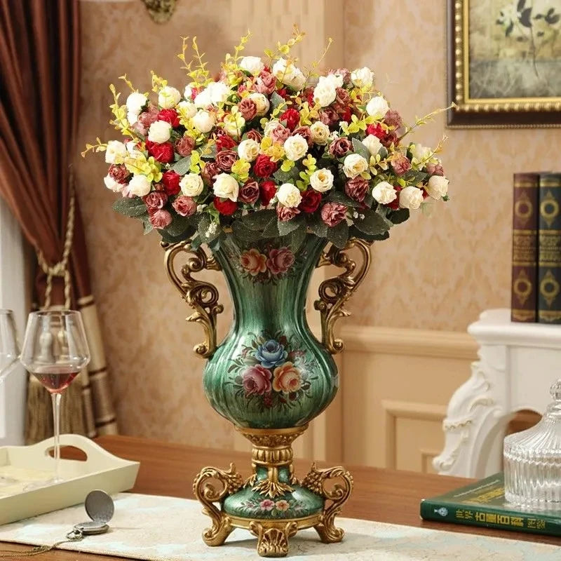 Obbty 30CM European Resin Vase Stereoscopic Dried Fowers Arrangement Wobble Plate Living Room Entrance Ornaments Home Decorations