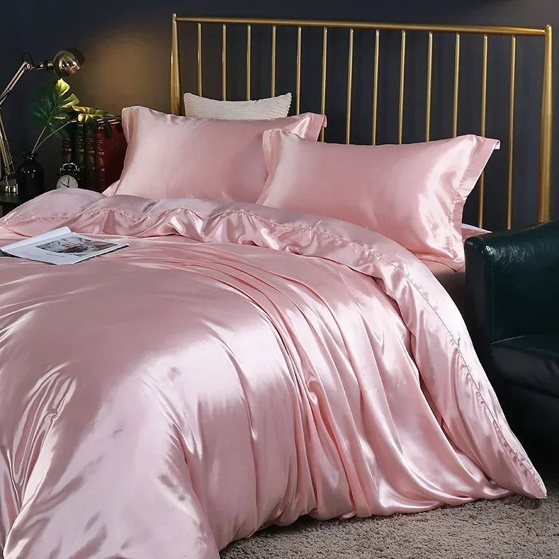 Obbty blending Mulberry Silk Bedding Set Silky High-end Queen Size Duvet Cover Set with Fitted Sheet Luxury Bedding Sets King Bed Sets