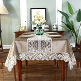 Obbty Table cloth Chocolate Golden Velvet Embroidered Luxury Table Dining Table Cover TableCloth Flower Lace Tv Cabinet Dust Cover