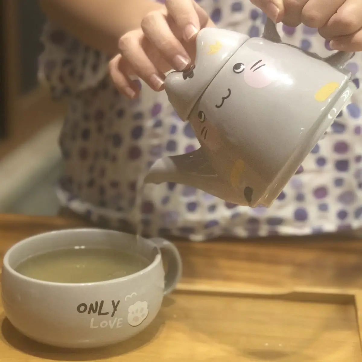 Obbty 400ml Fat Cat Ceramic Mother and Child Pot Coffee Teapot Set Tea Pot Japanese Cartoon Tea Maker 1 Pot 1 Cup