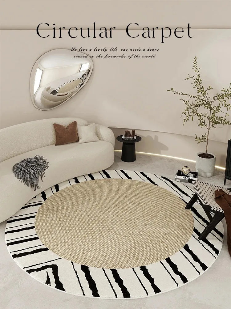 Obbty Nordic Style Living Room Large Area Carpet Round Bedroom Bedside Carpet Minimalist Home Decoration Rug Easy Care Balcony Rugs IG