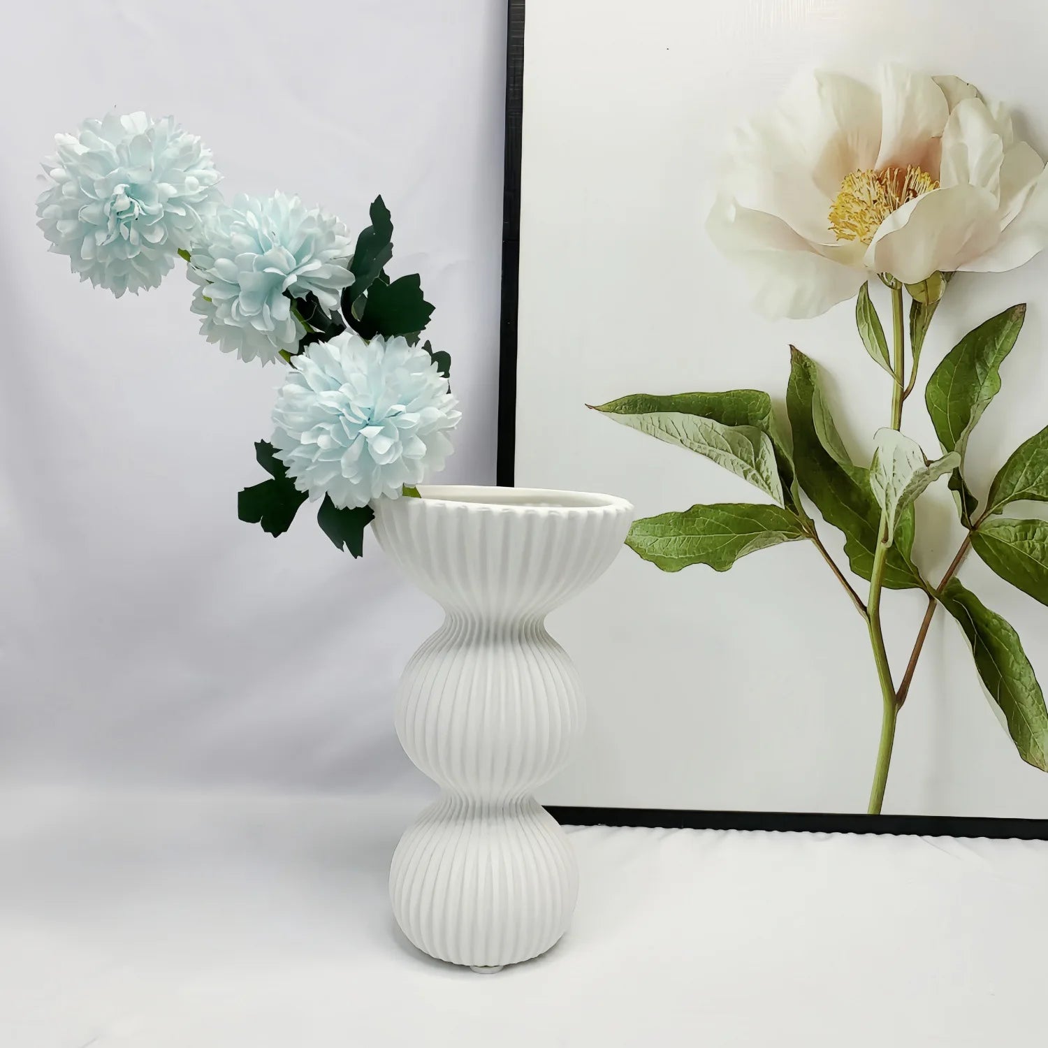 Obbty Modern minimalist ins style Nordic white ceramic vase decoration, dried flower arrangement, home living room