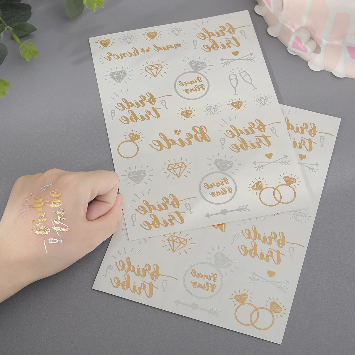 Obbty 2pcs Bride Wedding Bachelor Party Tattoo Sticker Team Bride to Be Hot Stamping Sticker