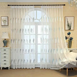 Obbty Ear of Wheat/Twin Leaves Voile Transparent Embroidered Curtains,Modern Simple Decorative Curtain(Yellow/Blue/Pink/Gray)