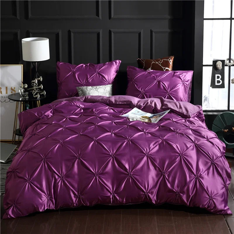 Obbty Luxury Rayon Pinch Pleated King Size Bedding Set Satin High-end Duvet Cover Set Double Bed Quilt Cover with Pillowcase No Sheets