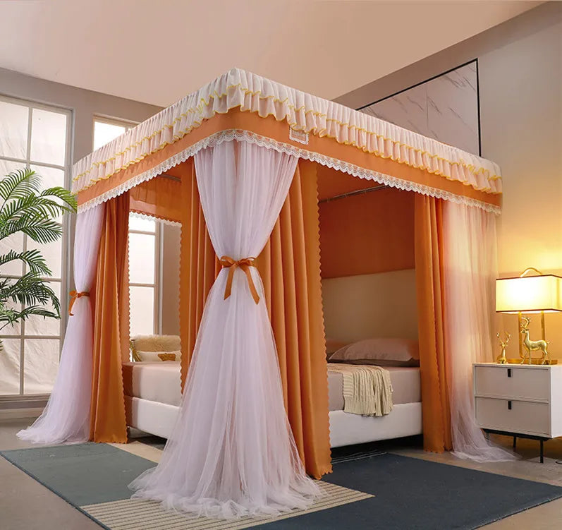 Obbty Four Season Quadrate Palace Mosquito Net with Frame Romantic Shading Bed Curtain Canopy Nets Three-door Bedcover Curtain