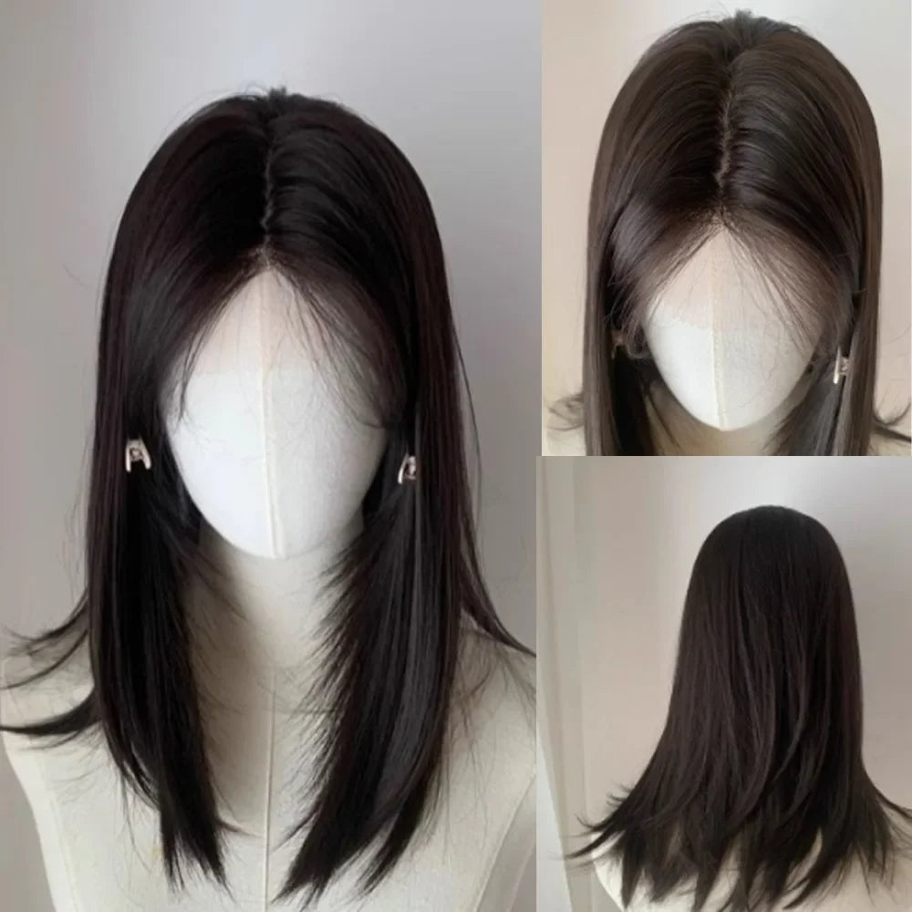 Obbty Short Wig Natural Black Brown Medium Short Wig Lace Front Wigs Headband Bob Wig for Daily Use New