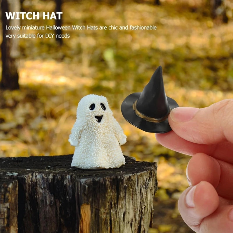 Obbty 10Pcs Mini Witch Hat For Halloween Party DIY Decoration Kids Toy Doll Pumpkin Tiny Hats Cake Ornament Dollhouse Miniature Crafts