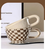 Obbty Ceramic Mug Irregular Chessboard Checkered Coffee Mug Milk Mugs Water Cup Drink Cup Juice Cups Household Tea Set Housewear