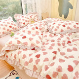 Obbty Bed Sheet Set Quilt Cover Pillowcase Four Piece Set Korean Style Cotton Edge Plant Printing Bedding Home Textiles