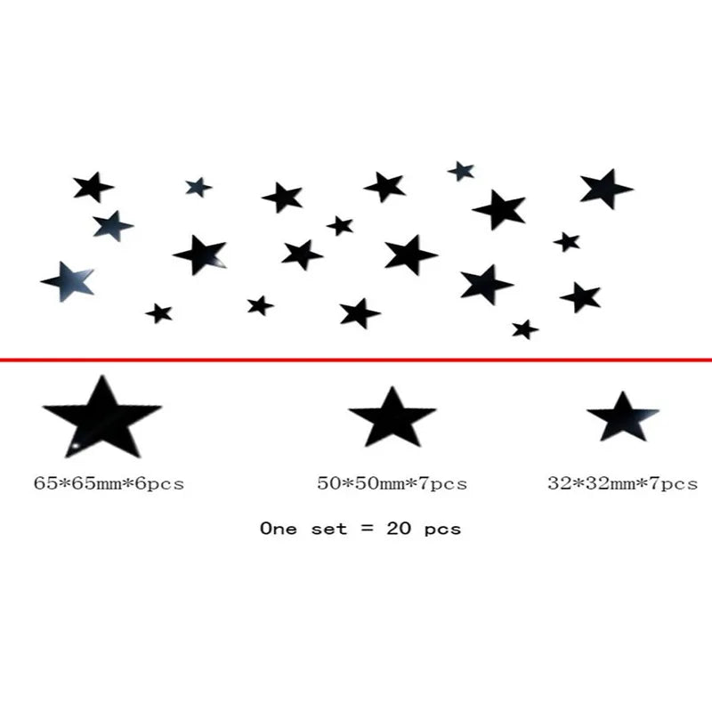 Obbty 20pcs Star Wall Sticker 3D Acrylic Irregular Mirror Vanity Living Room Decoration Cartoon Wall Stickers for Kids Room Home Decor