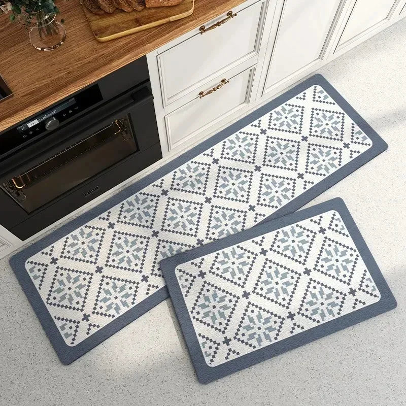 Obbty Kitchen Pvc Floor Mat Leather Waterproof Non-slip Carpet Oil-proof Foot Mats Pink Flower Pattern Home Decoration Rug Vinyl Rugs